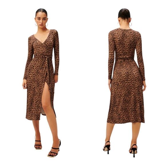 NWT Good American DayNight Wrap Dress in Sepia Leopard size 1 (small) - Picture 1 of 9